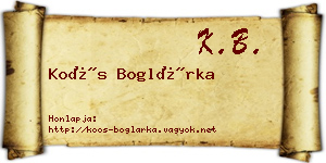 Koós Boglárka névjegykártya